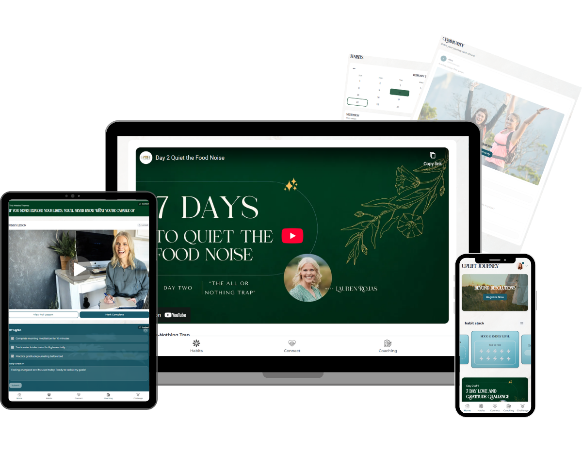 Uplift Journey app on laptop, tablet, and phone